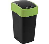 CURVER Poubelle Pacific Flip Bin 25L - Bac à Ordures en Plastique - Couvercle basculant, Système Cache-Sac - Noir / vert - 26 x 47 x 34 cm