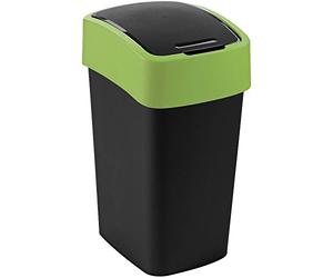 CURVER Poubelle Pacific Flip Bin 25L - Bac à Ordures en Plastique - Couvercle basculant, Système Cache-Sac - Noir / vert - 26 x 47 x 34 cm