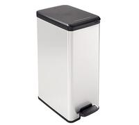 CURVER Poubelle rectangulaire à pédale 40L - Slim Bin - Fermeture Douce - Aspect Métal - Pour Cuisine, Bureau, Salle de Bain - 39,3 x 25 x 60,7 cm - Gris -Recyclé