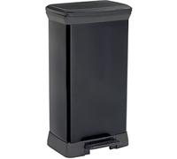 Curver Poubelle Rectangulaire à pédale Decobin 50L - Fermeture Douce - Aspect Métal - pour Cuisine, Bureau, Salle de Bain - 39 x 29 x 72 cm - Noir - Recyclé(Version précedente)