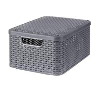 Curver Panier de rangement STYLE M aspect rotin avec couvercle Gris foncé 39,7x29x18,7 cm
