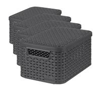 Curver | Rangement Style Aspect rotin S + Couvercle 29,1x19,8x14,2 cm Anthracite (Lot de 4)