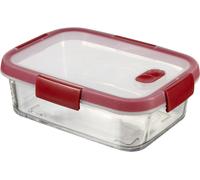 CURVER Smart Cook - Récipient avec Base en Verre 0,9L Rectangulaire - Boîte Etanche et Hermétique - pour Cuisiner au Four ou Conserver au réfrigérateur - 15 x 20 x 7 cm - Rouge
