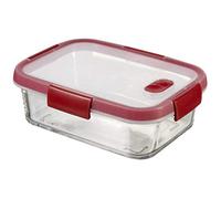 CURVER Smart COOK - Récipient avec base en Verre 0,9L Rectangulaire - Boîte Etanche et Hermétique - Pour Cuisiner au Four ou Conserver au réfrigérateur - 15 x 20 x 7 cm - Rouge