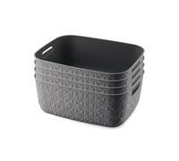 CURVER Softex Lot de 4 paniers de rangement 12,5 L en matériau 100 % recyclé, léger, pour salle de bain, salon, cuisine, gris foncé