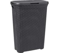 Curver Coffre à linge Style 40L – Couvercle, Aspect rotin texturé, Aération – Anthracite