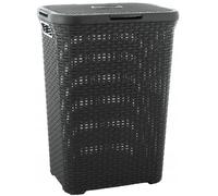 Curver Coffre à linge Style 60 L – Couvercle, aspect rotin texturé, aération, poignées – Anthracite