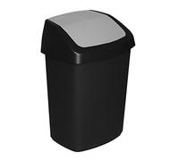 Curver Poubelle Swing 25L – Couvercle basculant – 34,6×27,8×51,1 cm – Noir/Gris