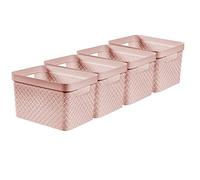 CURVER Terrazzo Lot de 4 grands paniers de rangement rectangulaires effet géométrique pour cuisine, salon, salle de bain, chambre à coucher, utilitaire, 17 litres, rose
