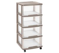 CURVER | Tour de rangement Essentials 4 Tiroirs 20L, Taupe, 37,1 x 38,9 x 86 cm, Plastique
