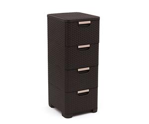 Curver | Tour de Rangement Style Aspect rotin 4x14L 32,8x37,8x79 cm Chocolat