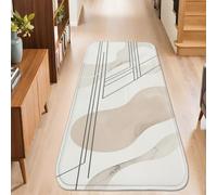 Curves Tapis de couloir moderne et minimaliste avec lignes et formes non beiges à poils courts avec bordure en éponge pour cuisine, couloir, buanderie, entrée, décoration 6,1 x 1,5 m