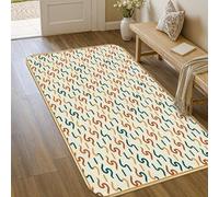 Curves Tapis moderne minimaliste avec lignes de vagues beige à poils courts en éponge douce résistant aux taches pour salle de bain, entrée, chevet, décoration de porte 0,9 x 1,5 m