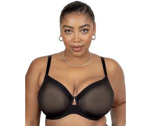 Curvy Couture Sheer Mesh Full-Coverage Unlined Underwire-Bra Soutien-Gorge Couverture Totale, Teinte Noire, 95D Femme