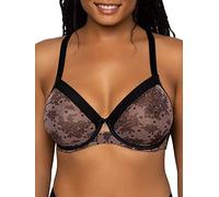 Curvy Couture Sheer Unlined Underwire Plunge Soutien-Gorge à Couverture Totale, Transparent, Chantilly, 100G Femmes
