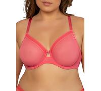 Curvy Couture Sheer Unlined Underwire Plunge Soutien-Gorge à Couverture Totale, Transparent, Corail Sun Kissed, 100E Femmes