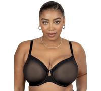 Curvy Couture - Soutien-gorge en maille transparente pour femme, couverture complète, sans doublure, avec armatures, soutien sexy, grande taille, Teinte noire., 95F