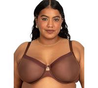 Curvy Couture - Soutien-Gorge en Maille Transparente pour Femme, Couverture complète, sans Doublure, avec Armatures, Soutien Sexy, Grande Taille, Chocolat, 95G