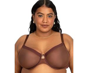 Curvy Couture - Soutien-Gorge en Maille Transparente pour Femme, Couverture complète, sans Doublure, avec Armatures, Soutien Sexy, Grande Taille, Chocolat, 95F