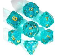 Cusdie D&D - Lot de 7 dés DND à bord tranchant - D20 D12 D10 D8 D6 D4 - Jeu de dés polyédriques fabriqués à la main pour RPG et autres jeux de table (cyan)