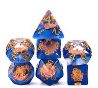 cusdie D&D Lot de 7 dés DND polyédriques remplis d'animaux, pour jeu de rôle Donjons et Dragons (pieuvre marron)