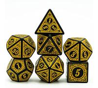 Cusdie D&D Lot de 7 dés polyédriques DND pour donjons et dragons Pathfinder MTG pour jeux de rôle (jaune avec bord noir)