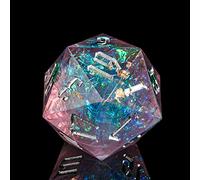 Cusdie Dé DND Unique D20 avec Bords tranchants et inclusions de Feuille pailletée, dés D&D à 20 Faces, dés polyédriques de 33 mm fabriqués à la Main, pour Jeux de rôle, Pathfinder (Police Violet