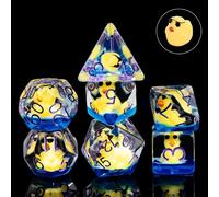 Cusdie Lot de 7 dés de DND en résine transparente avec motif, pour amateurs de jeux de société, cadeaux et collectionneurs, pochette en velours (canard jaune avec lunettes de soleil)