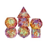 Cusdie Lot de 7 dés DND à bords tranchants dans une boîte élégante - Jeu de dés polyédriques pour jeux de rôle Donjons et Dragons (violet orange)