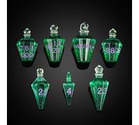 Cusdie Lot de 7 dés DND à bords tranchants, dés D&D en forme de potion, dés polyédriques fabriqués à la main, dés de potion pour jeu de rôle TTRPG, Pathfinder (vert avec chiffres violets)