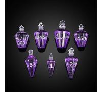 Cusdie Lot de 7 dés DND à bords tranchants, dés D&D en forme de potion, dés polyédriques fabriqués à la main, dés de potion pour jeu de rôle TTRPG, Pathfinder (violet avec chiffres argentés)