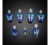 Cusdie Lot de 7 dés DND à bords tranchants, dés D&D en forme de potion, dés polyédriques fabriqués à la main, dés de potion pour jeu de rôle TTRPG, Pathfinder (bleu roi avec chiffres argentés)