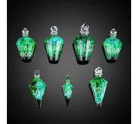 Cusdie Lot de 7 dés DND à bords tranchants, dés D&D en forme de potion, dés polyédriques fabriqués à la main, dés de potion pour jeu de rôle TTRPG, Pathfinder (vert avec chiffres argentés)