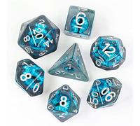 Cusdie Lot de 7 dés DND, dés polyédriques remplis avec œil de galaxie, pour jeu de rôle Donjons et Dragons D&D (bleu)