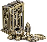 Cusdie Lot de 7 dés DND en métal en forme de balle dans un étui à clip en métal pour jeu de rôle Donjons et Dragons (bronze ancien)