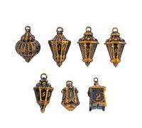 Cusdie Lot de 7 dés DND lanterne avec sac à dés en forme de tête de mort, parfait pour les RPG de table, les jeux de société, les cadeaux et les collections (or ancien)