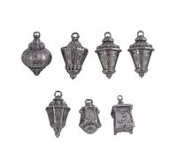 Cusdie Lot de 7 dés DND lanternes avec sac à dés en forme de tête de mort, parfait pour les jeux de rôle de table, les jeux de société, les cadeaux et les collections (argent)