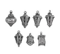 Cusdie Lot de 7 dés DND lanternes en métal avec sac à dés en forme de tête de mort, parfait pour les RPG de table, les jeux de société, les cadeaux et les collections (argent ancien)