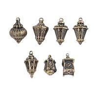Cusdie Lot de 7 dés DND lanternes en métal avec sac à dés en forme de tête de mort, parfait pour les RPG de table, les jeux de société, les cadeaux et les collections (bronze ancien)