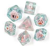 cusdie Lot de 7 dés DND polyédriques remplis d'animaux pour jeu de rôle Donjons et Dragons (canard rose)