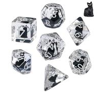 Cusdie Lot de 7 dés DND polyédriques remplis d'animaux pour jeu de rôle Donjons et Dragons D&D - Chat noir