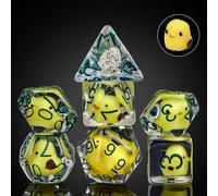 Cusdie Lot de 7 dés DND polyédriques remplis d'animaux pour jeu de rôle Donjons et Dragons D&D et MTG Pathfinder - Poulet jaune