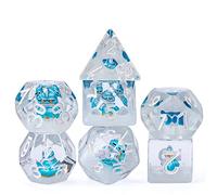 Cusdie Lot de 7 dés DND polyédriques remplis d'animaux pour Jeu de rôle Donjons et Dragons D&D et MTG Pathfinder - Pingouin Bleu