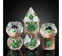 Cusdie Lot de 7 dés DND polyédriques remplis d'animaux pour Jeu de rôle Donjons et Dragons D&D et MTG Pathfinder - Tortue Verte