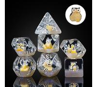 Cusdie Lot de 7 dés DND polyédriques remplis d'animaux pour Jeu de rôle Donjons et Dragons D&D, Pathfinder (Chouette)