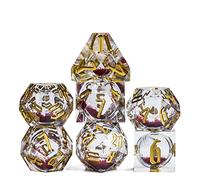 Cusdie Sharp Edges DND - Lot de 7 dés D&D polyédriques fabriqués à la main, pour jeu de rôle MTG Pathfinder (sable mouvant rouge et noir avec chiffres en cuivre)