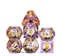 Cusdie Sharp Edges DND Lot de 7 dés polyédriques fabriqués à la main pour jeu de rôle (sable mouvant rouge, vert avec chiffres dorés)