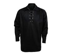 CUSFULL Hommes Scottish Blanc Chemise Jacobite Ghillie Kilt Shirt pour Kilt écossais Homme jacobéenne (S, Noir)