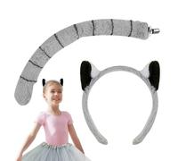Cushangty Oreilles d'Animaux - Serre-Tête À Oreilles De Lémur Avec Queue,Accessoire de Déguisement pour Filles et Garçons Fête d'Halloween Carnaval Cosplay