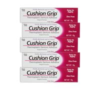 Cushion Grip Lot de 5 adhésifs thermoplastiques pour prothèses dentaires - Format voyage de 9,9 g - Répare et resserre les prothèses dentaires en vrac lors de vos déplacements - Adhésif non adhésif -